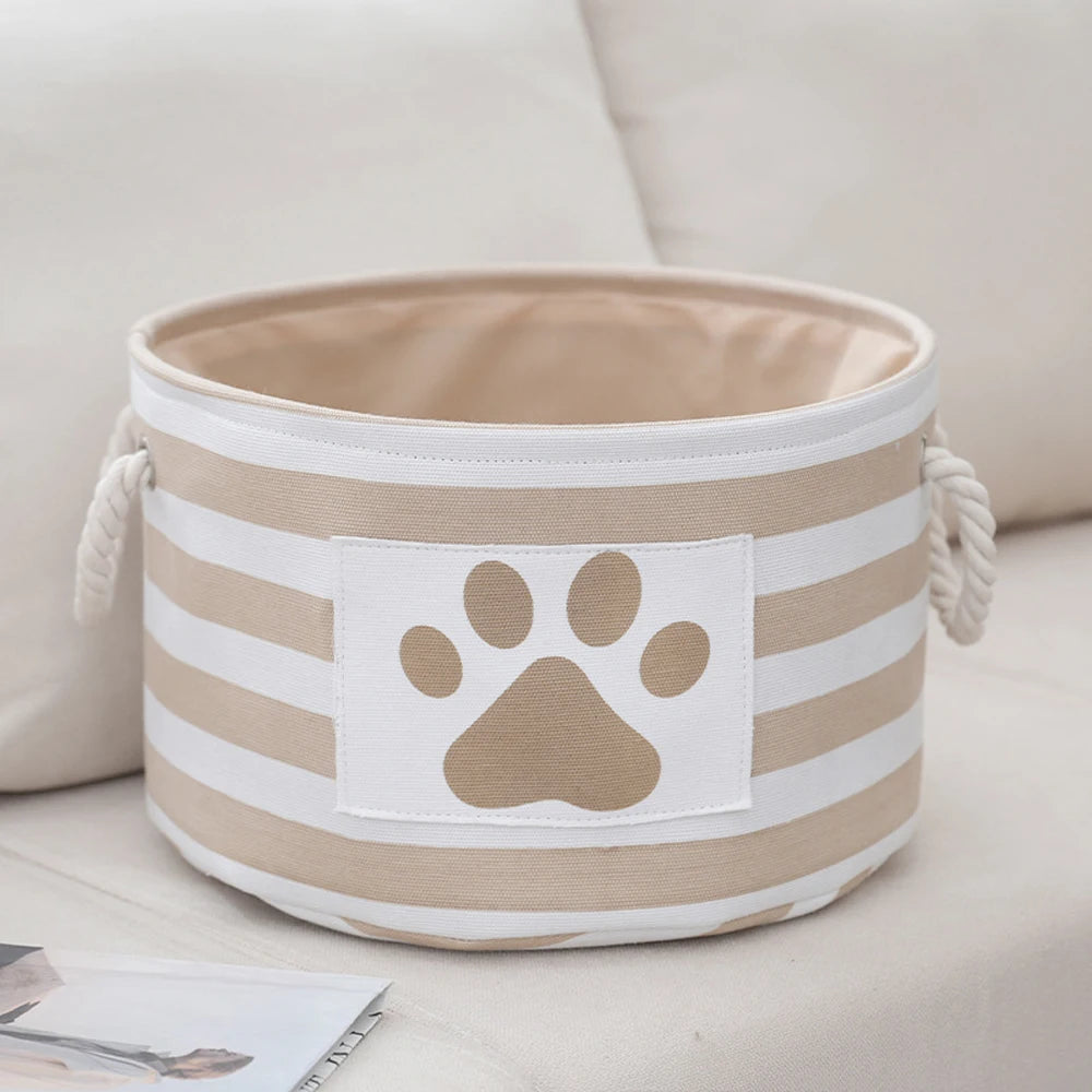 Round Pet Storage Basket – Striped Toy Organizer with Carry Handles