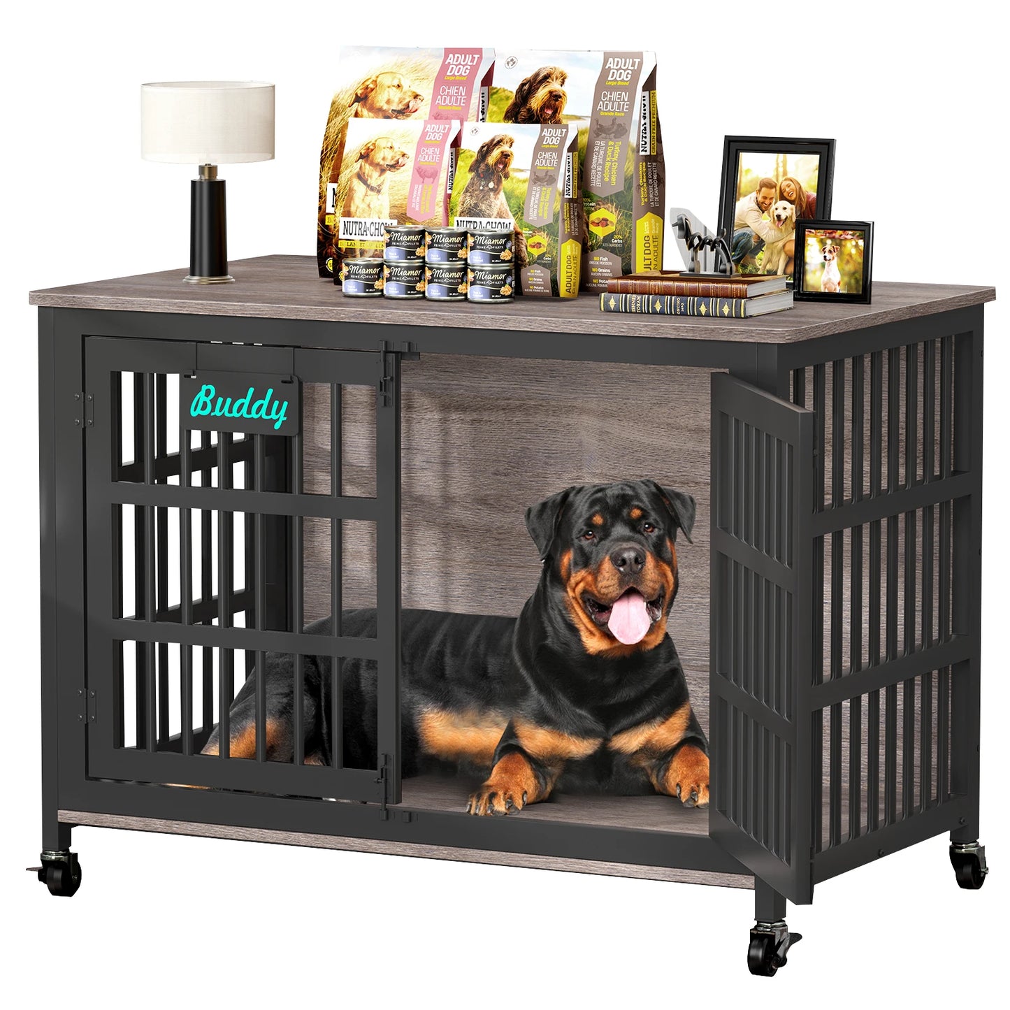 Dog Kennel Furniture with Casters – Multi-Use TV Stand & Side Table Crate