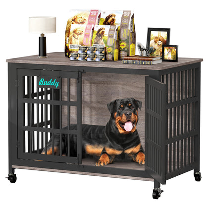 Dog Kennel Furniture with Casters – Multi-Use TV Stand & Side Table Crate