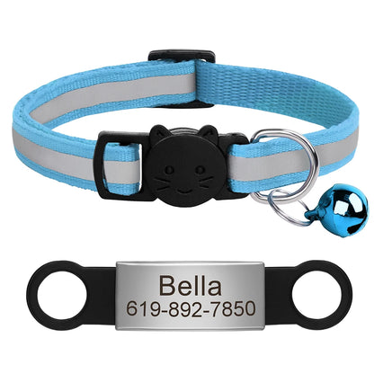 Custom Pet ID Collar for Cats – Reflective Collar with Bell & Engraved Tag