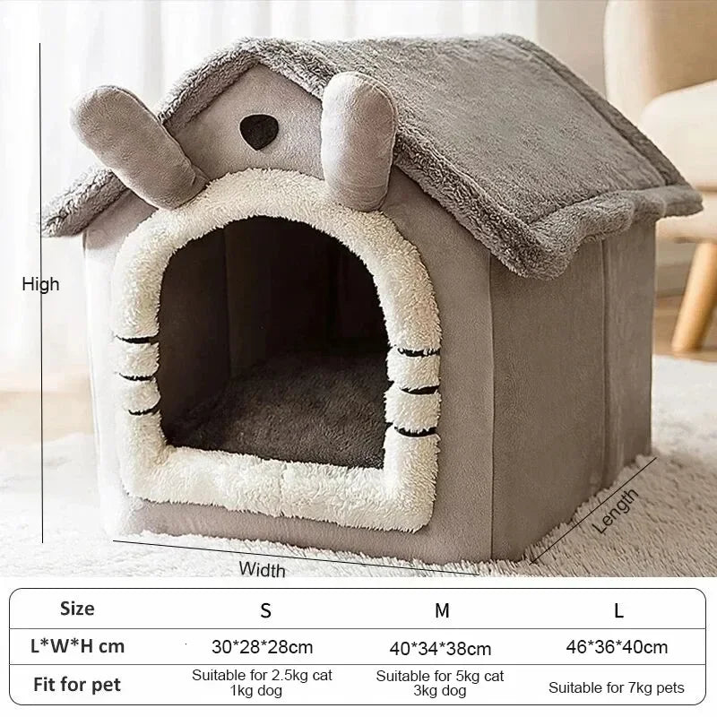 All-Season Dog House Bed – Indoor Warm Pet Tent with Removable Mat