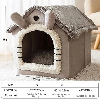 All-Season Dog House Bed – Indoor Warm Pet Tent with Removable Mat