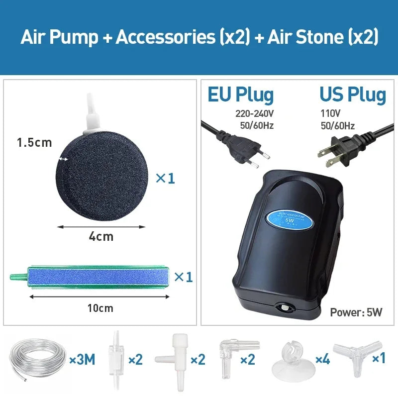 Fish Tank Bubble Pump – Silent 5W Aquarium Air Pump for Oxygenation