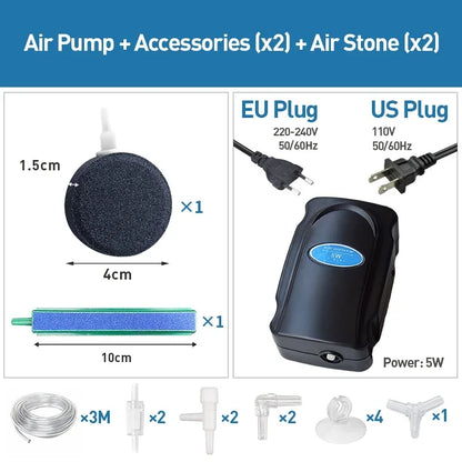 Fish Tank Bubble Pump – Silent 5W Aquarium Air Pump for Oxygenation