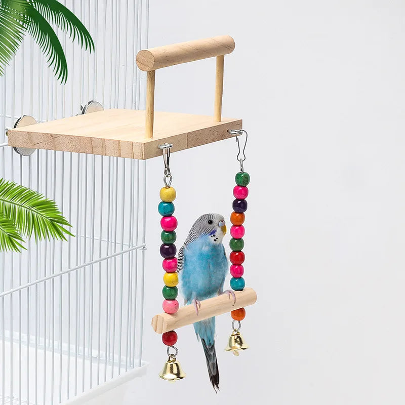 Bird Training Toy Set – 1/8PCS Wooden Swing & Chew Toys for Parrots
