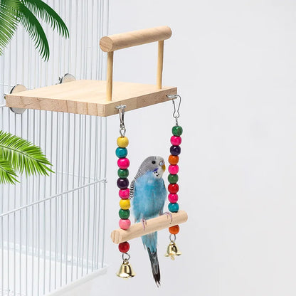 Bird Training Toy Set – 1/8PCS Wooden Swing & Chew Toys for Parrots