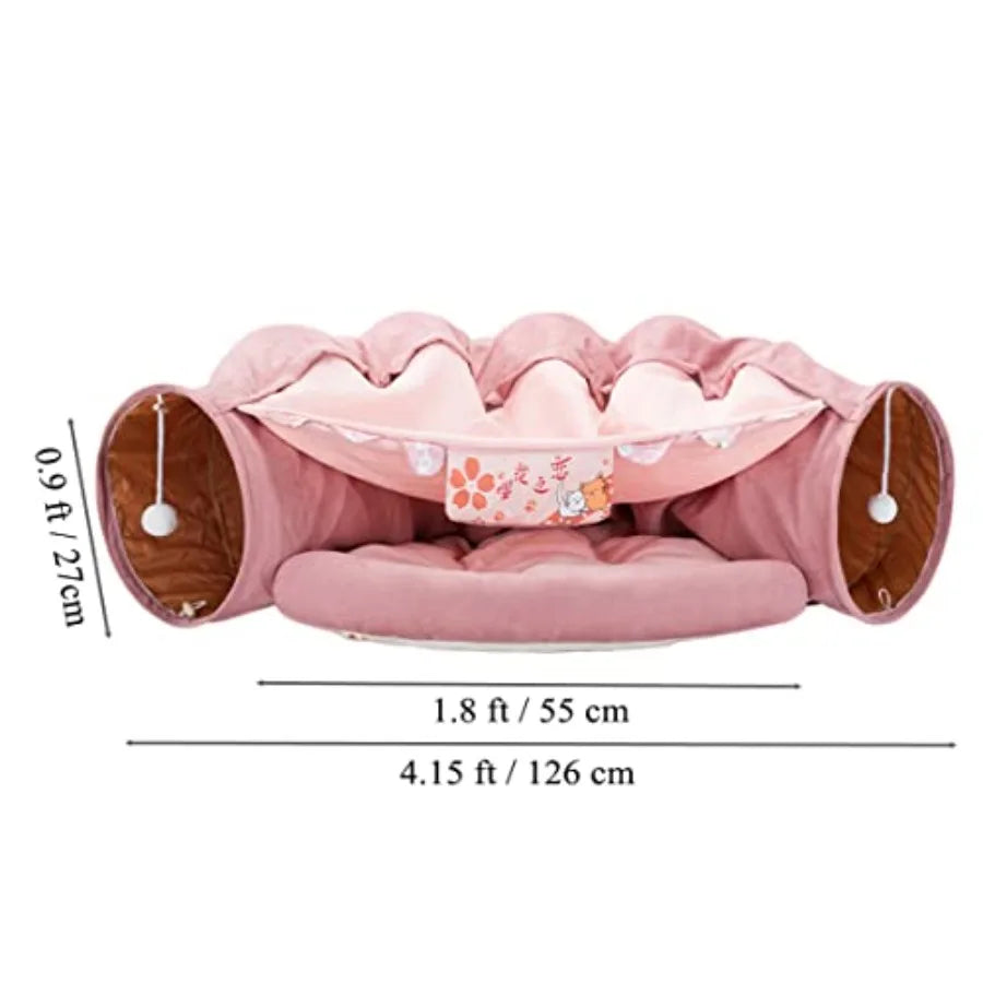 Foldable Cat Tunnel Bed – Interactive Crinkle Play Tube for Large Cats & Kittens