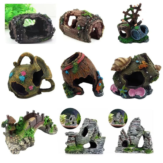 Fish Tank Landscape Ornament – Simulation Wine Barrel Cave Decoration