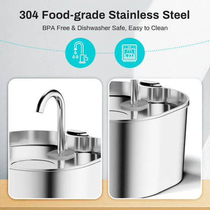 2.2L Automatic Pet Water Fountain – Stainless Steel Cat & Dog Water Dispenser