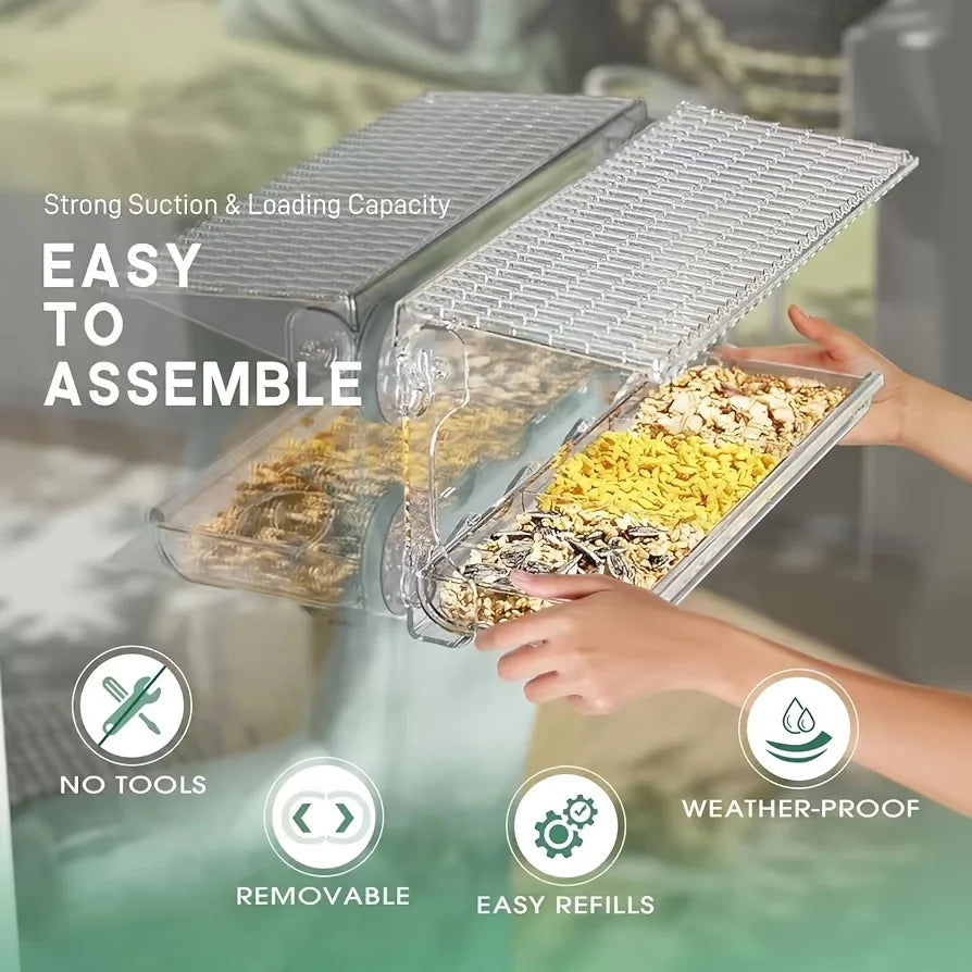 Heavy-Duty Window Bird Feeder – Removable Tray with Strong Suction Hooks