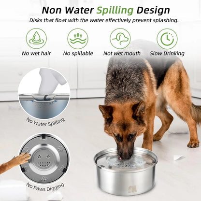 1L No Spill Dog Water Bowl, Stainless Steel Slow Feeder, Anti-Splash