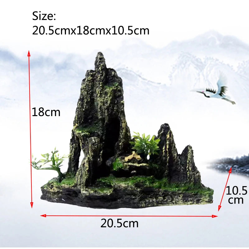 Fish Tank Rockery Ornament – Resin Mountain & Tree Aquascape Decor