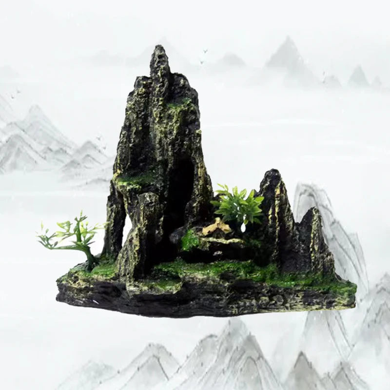 Fish Tank Rockery Ornament – Resin Mountain & Tree Aquascape Decor