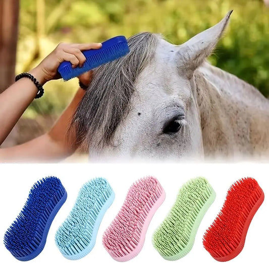 1Pcs Colorful Horse Grooming Brush Silicone Plastic Horse Accessories Hard Bristle Equestrian Massage Tool