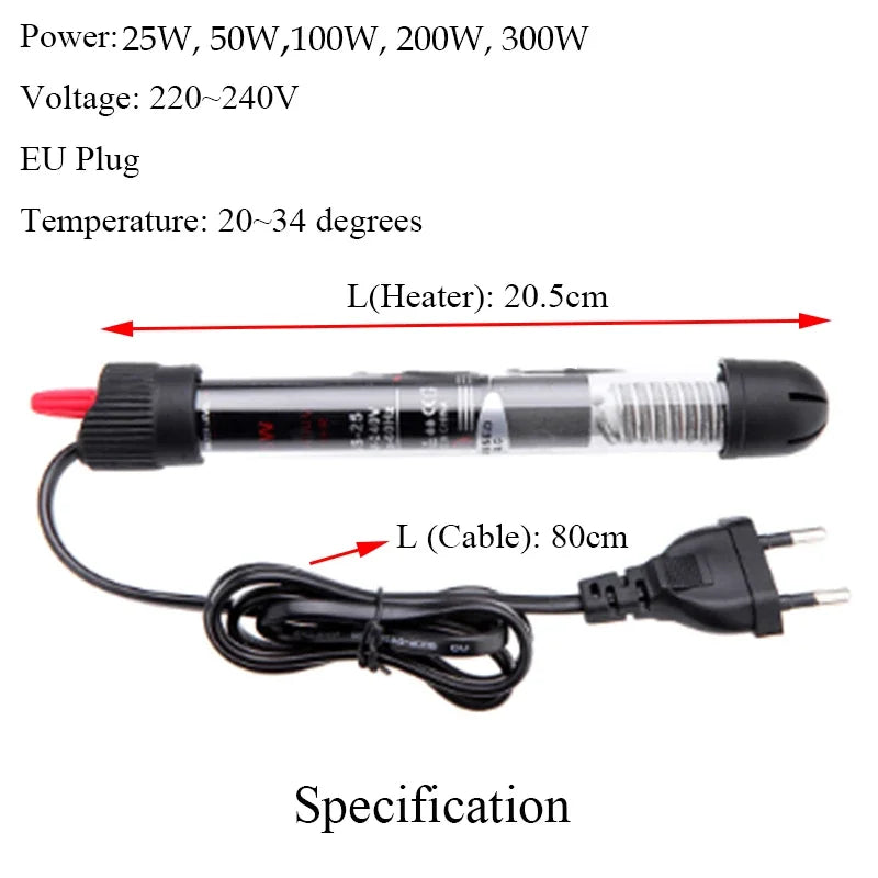 Fish Tank Water Heater – 25W–300W Adjustable Submersible Heating Rod (EU Plug)