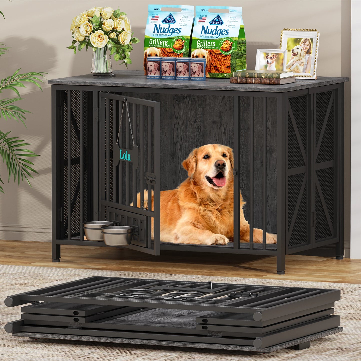 Assembly-Free Dog Kennel – Foldable Furniture-Style Crate for Large Dogs