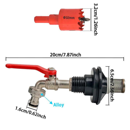 Copper Alloy Faucet with Partition Accessories, PVC Rain Barrel Spigot Kit for Aquarium and Livestock  Drainage Adapter