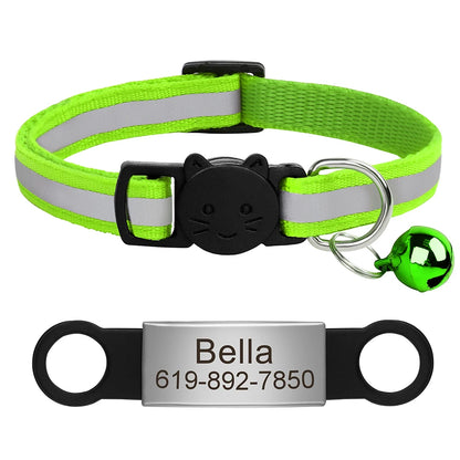 Custom Pet ID Collar for Cats – Reflective Collar with Bell & Engraved Tag