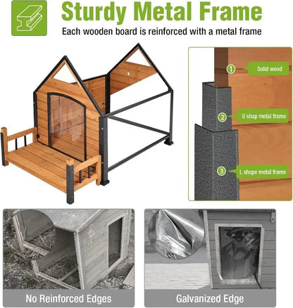 Outdoor Insulated Dog Shelter – Heated Doghouse with Metal Anti-Chew Frame