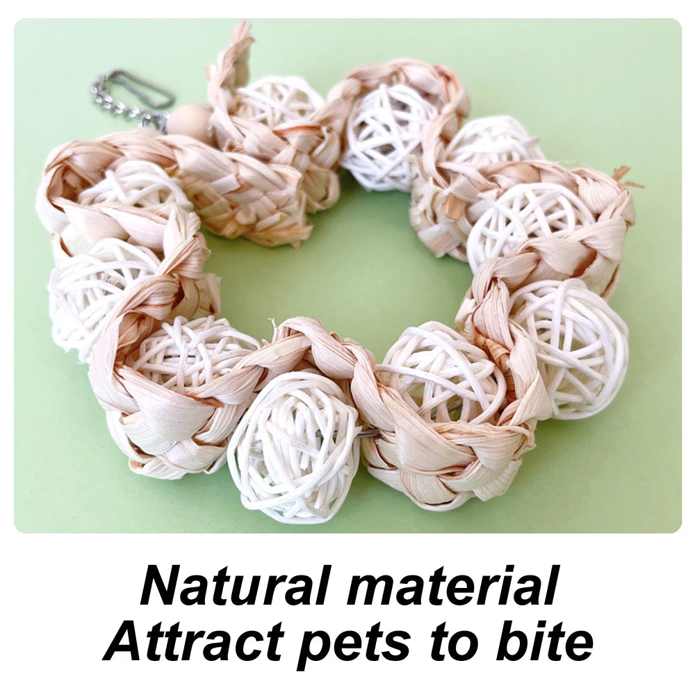 Hanging Rattan Ball Bird Toy – Swing & Chew Toy for Parrot Cages