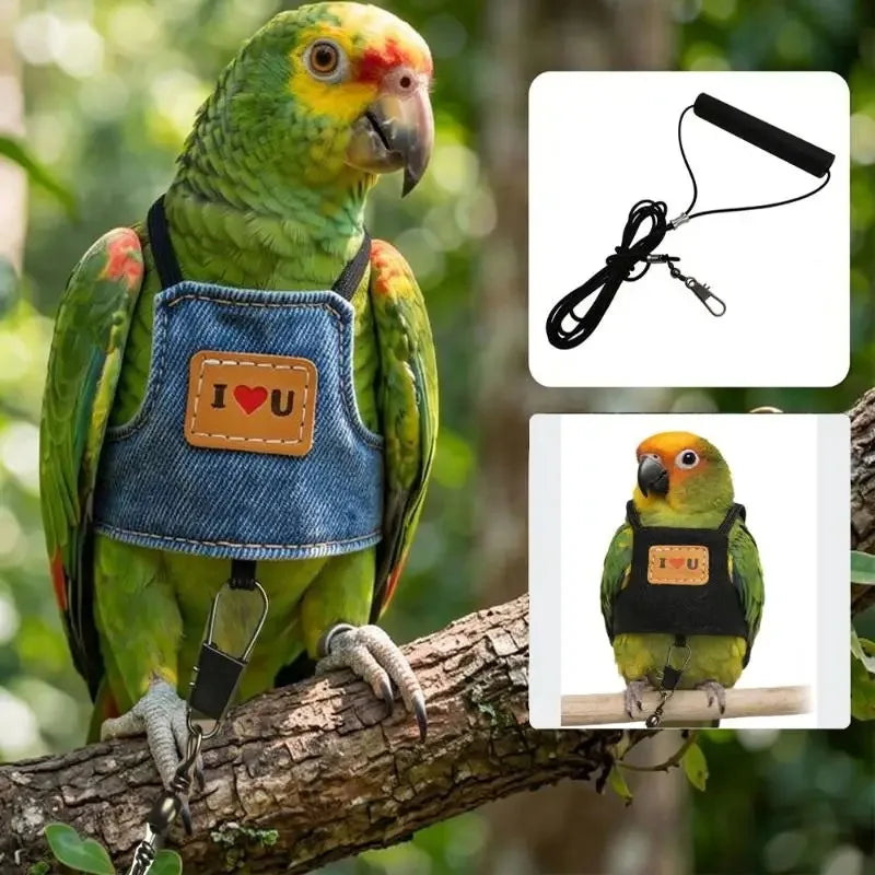 2PCS Parrot Walking Harness – Adjustable Outdoor Flight Leash with Decorative Wings