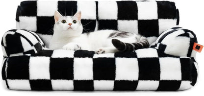 Soft Pet Sofa Bed – Comfortable Cat & Dog Sleeping Bed with Lattice Design