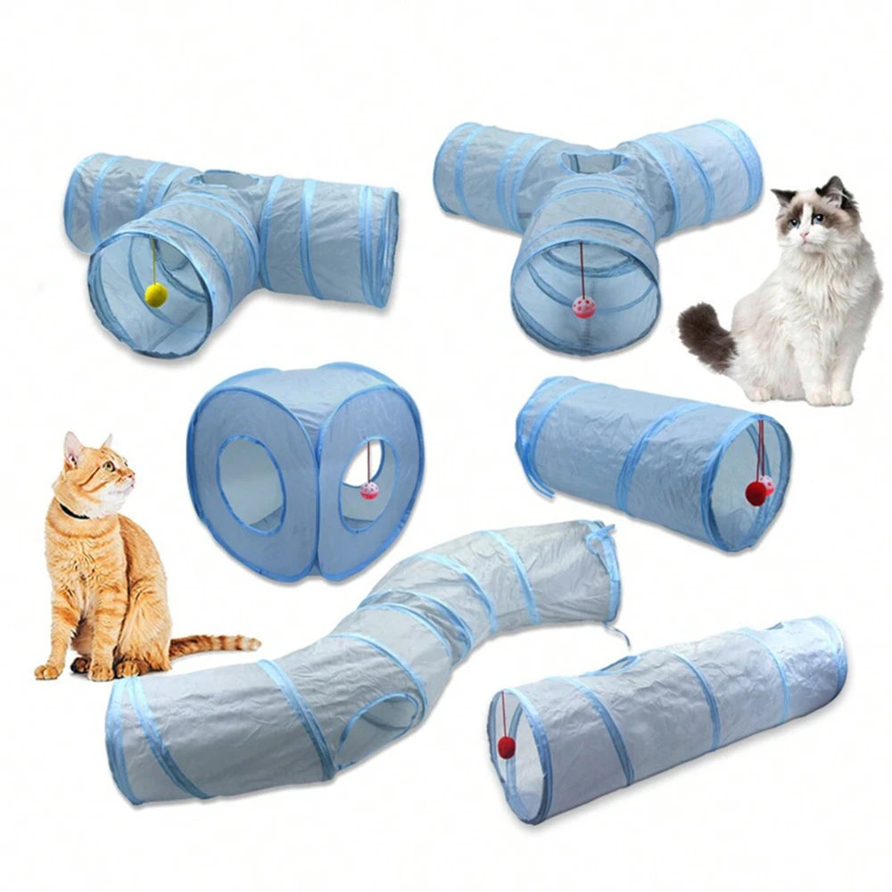 Gray 3-Way Cat Play Tunnel – Foldable Tunnel Toy for Indoor Cats & Kittens