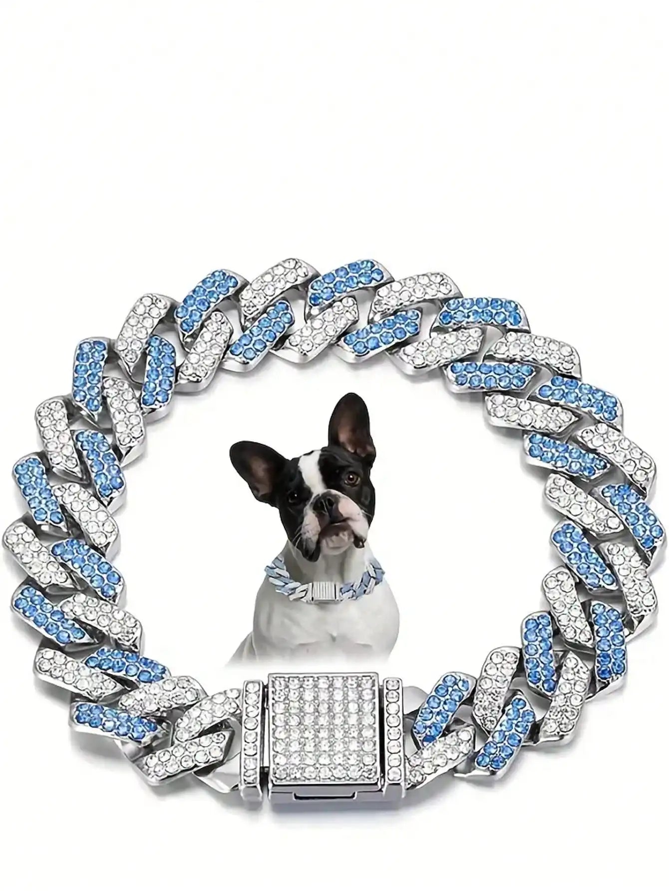 Rose Gold Cuban Chain Pet Collar with Crystal Accents for Dogs and Cats