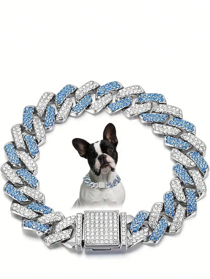 Rose Gold Cuban Chain Pet Collar with Crystal Accents for Dogs and Cats