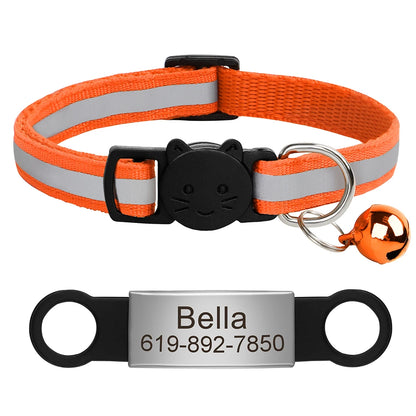 Custom Pet ID Collar for Cats – Reflective Collar with Bell & Engraved Tag