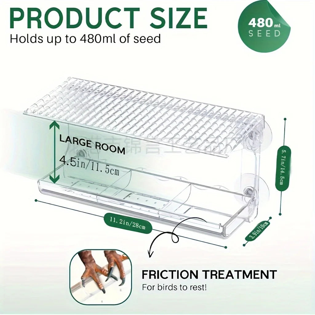 Heavy-Duty Window Bird Feeder – Removable Tray with Strong Suction Hooks