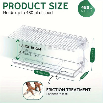 Heavy-Duty Window Bird Feeder – Removable Tray with Strong Suction Hooks