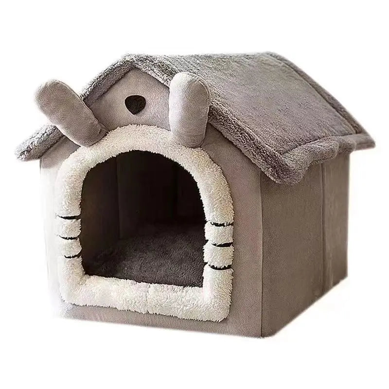 All-Season Dog House Bed – Indoor Warm Pet Tent with Removable Mat