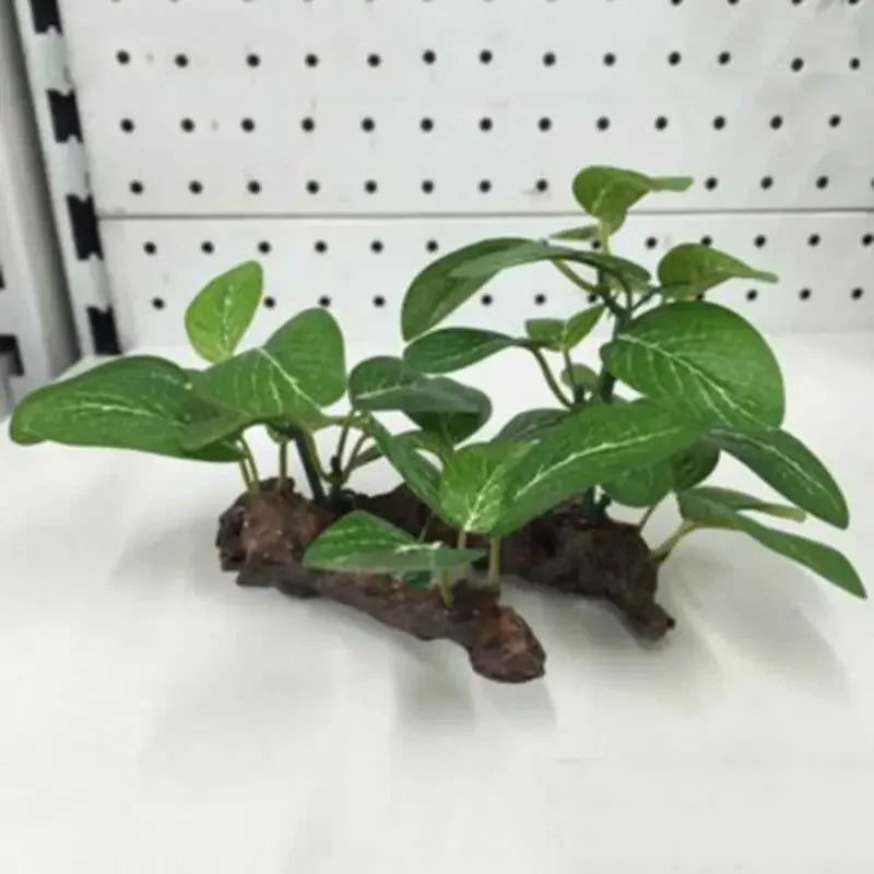 Fish Tank Artificial Plant – Tree Trunk Wood Decor with Underwater Grass