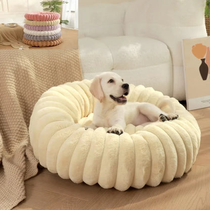 Warm Round Pet Bed for Medium Dogs & Cats – Fluffy Plush Sleeping Nest