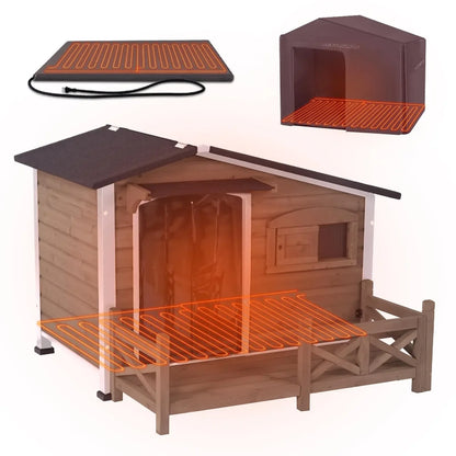 Outdoor Insulated Dog Shelter – Heated Doghouse with Metal Anti-Chew Frame