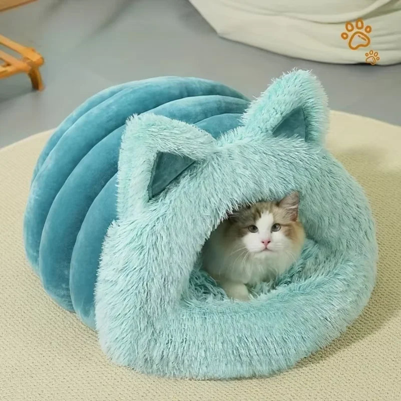 Warm Cat Cave Nest – Winter Indoor Hideaway Bed with Cute Ear Design