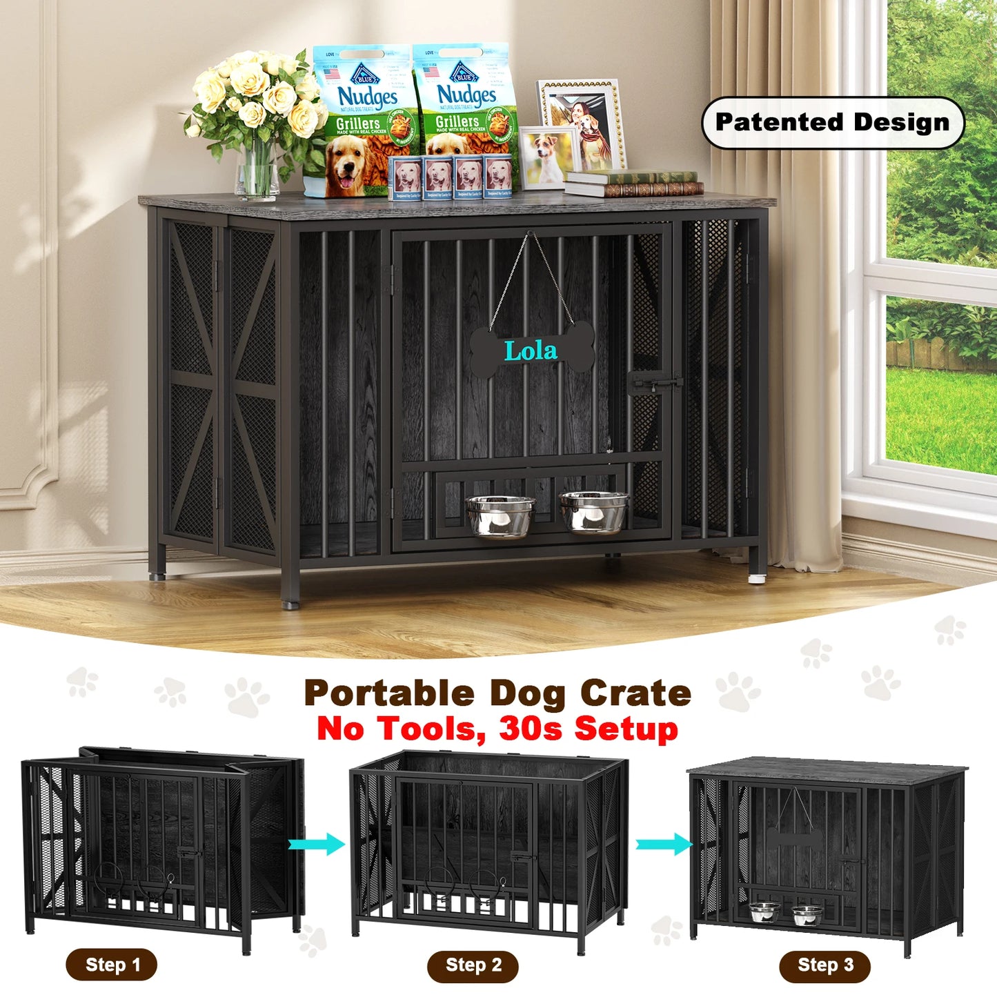 Assembly-Free Dog Kennel – Foldable Furniture-Style Crate for Large Dogs