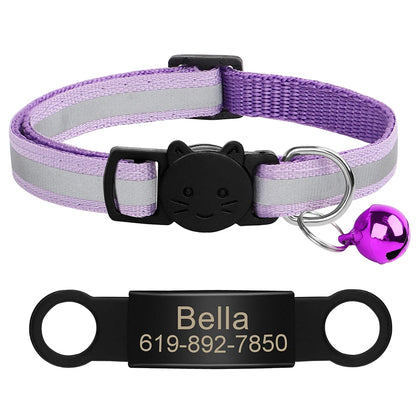 Custom Pet ID Collar for Cats – Reflective Collar with Bell & Engraved Tag