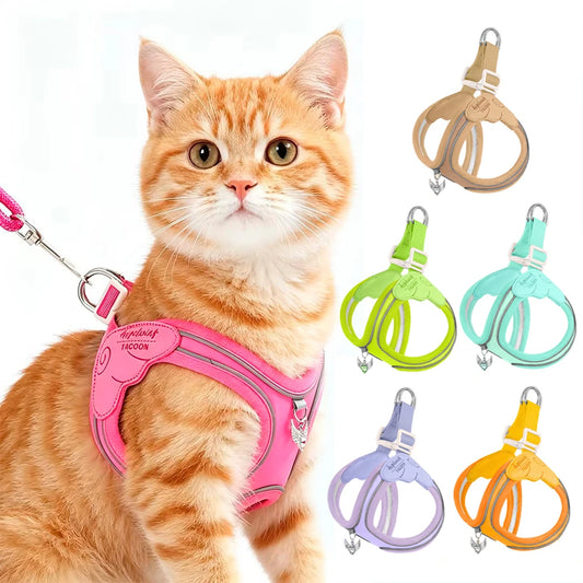 Reflective Adjustable Cat & Dog Harness – Lightweight Outdoor Walking Vest with Leash