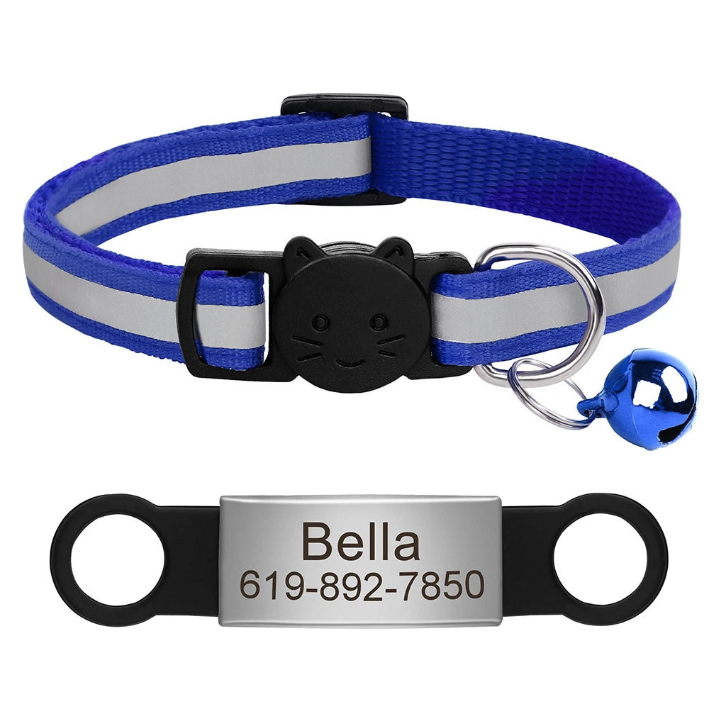 Custom Pet ID Collar for Cats – Reflective Collar with Bell & Engraved Tag