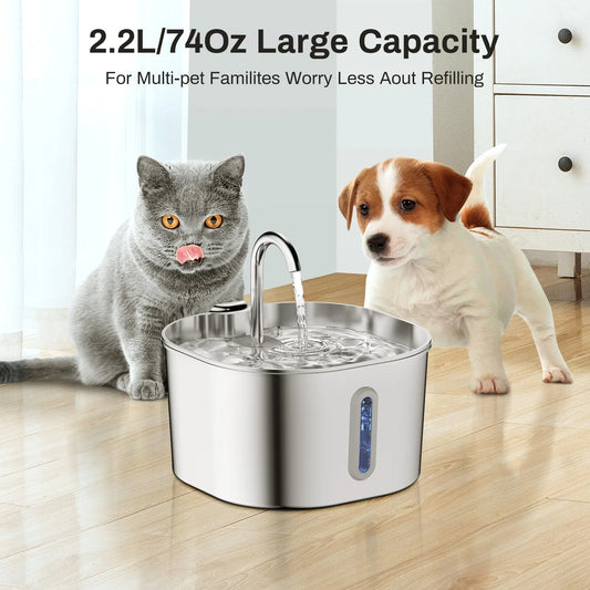 2.2L Automatic Pet Water Fountain – Stainless Steel Cat & Dog Water Dispenser