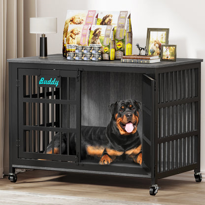 Dog Kennel Furniture with Casters – Multi-Use TV Stand & Side Table Crate