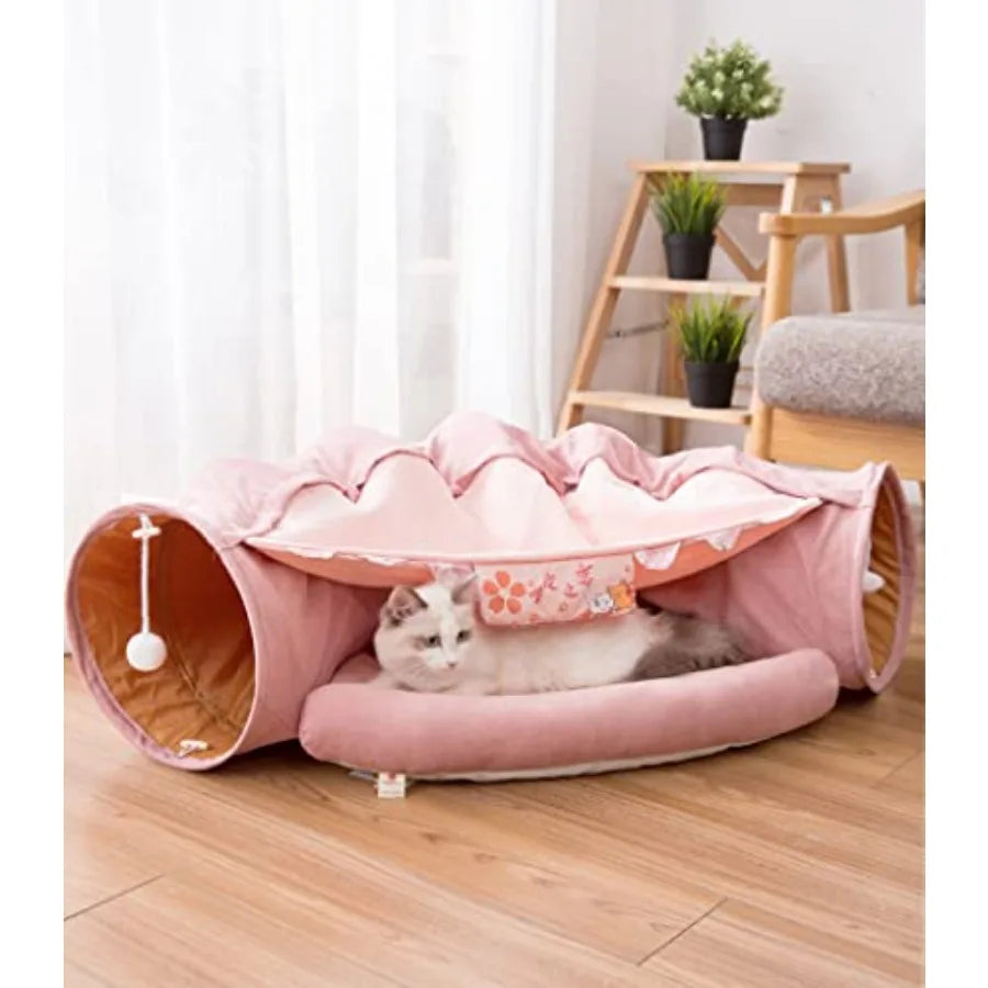Foldable Cat Tunnel Bed – Interactive Crinkle Play Tube for Large Cats & Kittens