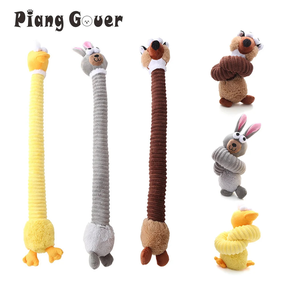 Cartoon Long Neck Small Dog Toy Puppy Duck Rabbit Fox Soft Plush Chew Pet Squeaky Toy