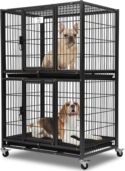 Two-Story Dog Crate – Secure Indoor Kennel for Small Dogs with Lockable Wheels**