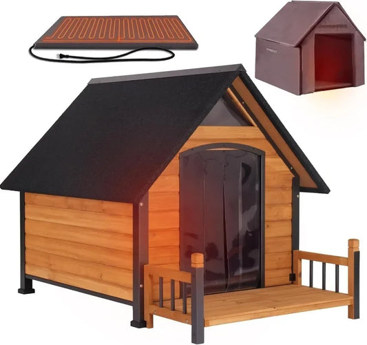 Outdoor Insulated Dog Shelter – Heated Doghouse with Metal Anti-Chew Frame
