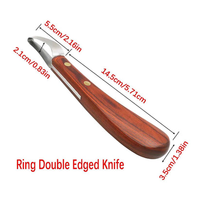 2 Pcs Horseshoe Knife With Wooden Handle Stainless Steel Double-edged & Ring-shaped Blades Cattle Sheep Hoof Trimming Tools