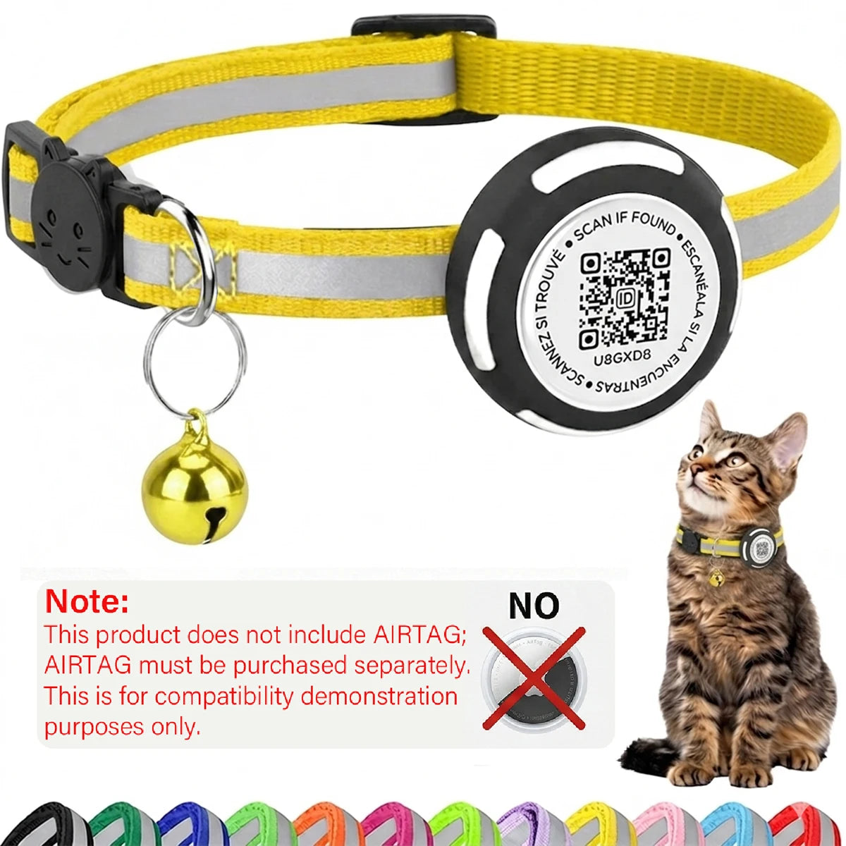 AirTag Cat Collar with Air tag Holder & Pet Name QR Code Dual Protection Reflective Pet Collar for Kitten Puppy (No Airtag)