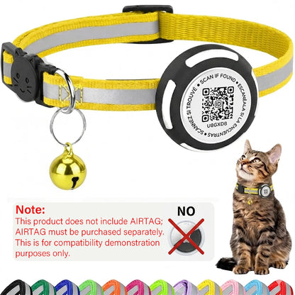 AirTag Cat Collar with Air tag Holder & Pet Name QR Code Dual Protection Reflective Pet Collar for Kitten Puppy (No Airtag)